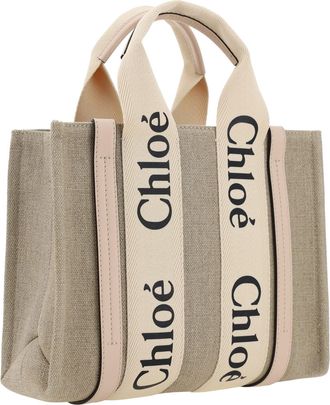 Chlo&eacute; Womens Woody Handbag Cement Pink Linen Handbags Hand Bags