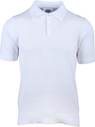 Alpha Studio White Cotton Knit Polo Shirt