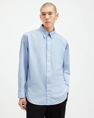 AllSaints Cotton Sutta Long Sleeve Relaxed Fit Shirt, Size: XL