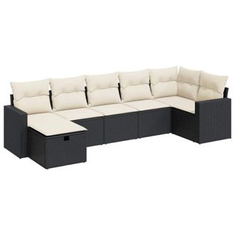 vidaXL Vidaxl - Set De Sof&aacute;s De Jard&iacute;n 7 Pzas Con Cojines Rat&aacute;n Sint&eacute;tico Negro