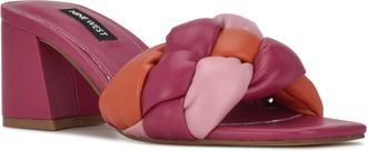 Nine West Womens Gotti3 Braided Block Heel Slide Sandals In Medium Pink Multi