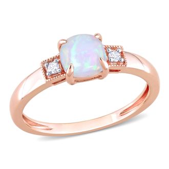 Mimi & Max 1 1/5 CT TGW Cushion Shape Blue Ethiopian Opal and Diamond Accent Ring in 10K Rose Gold