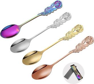 No Brand Cucharas De Caf&eacute; De Regalo, 4 Colores De Cucharas De Caf&eacute; Con Mango Rosa Suave, 13 Cm, Cuchara Para Pastel, Cuchara Para Postre De Caf&eacute;, Cuchara Para 