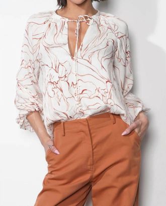 Greylin Penelope Bubble Sleeve Tie Neck Blouse In Ivory