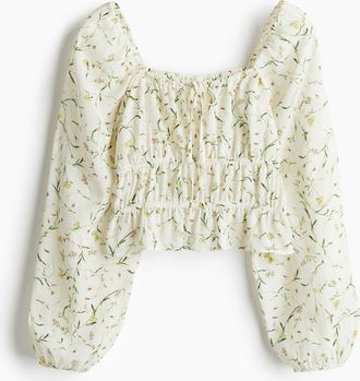 H&M Gecrinkelte Bluse - Weiss/Gebl&uuml;mt