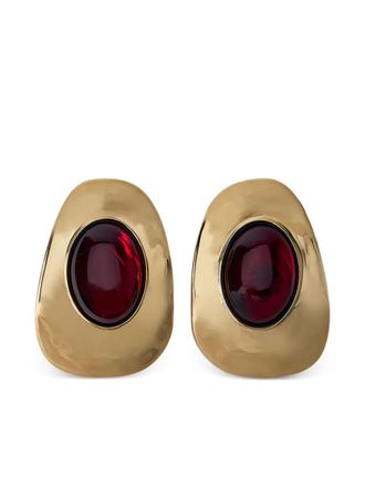 Saint Laurent hammered cabochon-setting earrings - women - Brass/Red Cabochon - One Size - Gold