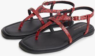 Tommy Hilfiger Womens Snake-Embossed Buckled Leather Sandal - Red Snake - US 6 / EU 36
