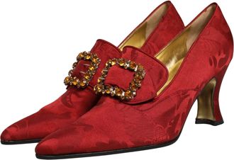 Dolce & Gabbana Red Brocade Crystal High Heel Pumps Womens Shoes