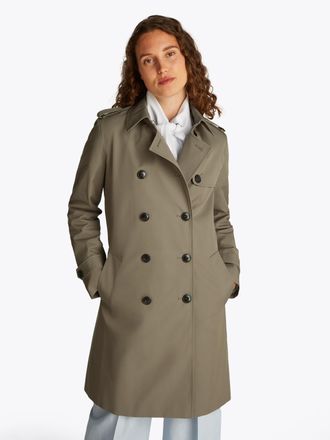Tommy Hilfiger Trenchcoat TOMMY HILFIGER COTTON DB SLIM FIT TRENCH, Damen, Gr. 32, braun (tundra braun), Web, Obermaterial: 100% Baumwolle, unifarben, slim fit, M&auml;nt