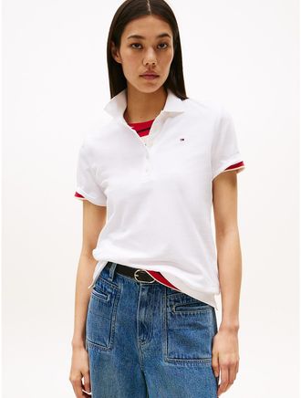 Tommy Hilfiger Womens Slim Fit Stretch-Cotton Polo - White - XXL