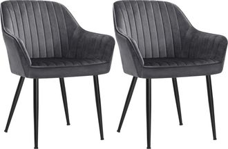 Songmics 2 sillas de comedor con reposabrazos de terciopelo gris y negro