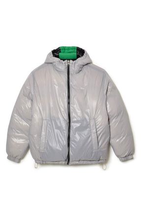 Lacoste Reversible Hooded Puffer Jacket in Qiw Abimes/Multico-Nimbus at Nordstrom, Size 4