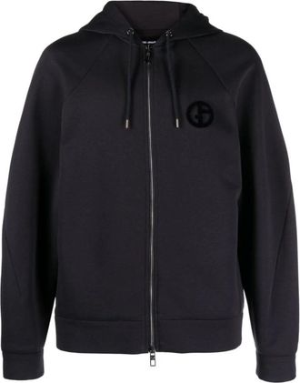 Giorgio Armani Hoodie met ritssluiting - Heren - Vesten met rits - Blauw - XL - Katoen - Hoodies & sweatvesten