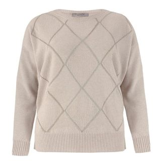 D.exterior Beige Argyle Crew Neck Jumper