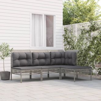 vidaXL Set De Muebles De Jard&iacute;n 4 Pzas Y Cojines Rat&aacute;n Sint&eacute;tico Gris Vidaxl