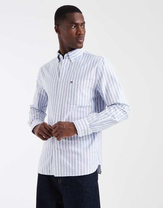Tommy Hilfiger Camicia Oxford vestibilit&agrave; classica azzurra a righe-Blu