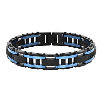 Robert Alton Mens Stainless Steel Black & Blue Finish Cross-Over Bracelet
