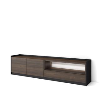Skraut Home Mueble tv efecto madera roble oscuro y negro 207x37x50cm con led