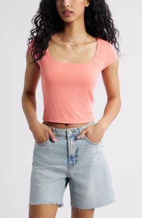 BP. Square Neck Baby Tee in Coral Shell at Nordstrom Rack, Size Large