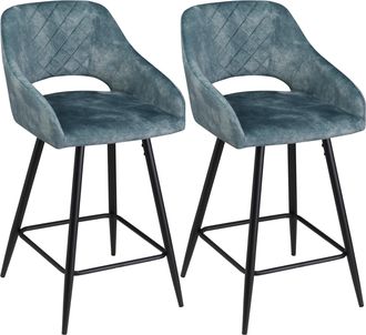HOMCOM Bar Stools Set of 2 - Velvet-Touch Fabric Counter Height Bar Chairs Blue | TJ Hughes