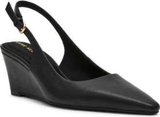 Anne Klein Cookie Wedge Slingback Pump in Black Leather at Nordstrom, Size 8.5