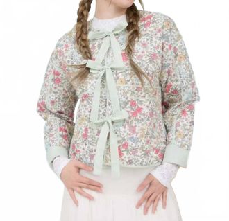 Blu Pepper Floral Front Tie Quilted Jacket In Ivory Multi
