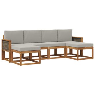 vidaXL Conjunto De Sof&aacute;s De Exterior 6 Pcs Natural Y Gris Claro Vidaxl