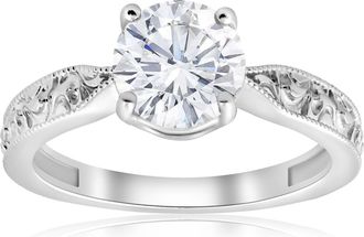 Pompeii3 1 1/2ct Solitaire Vintage Diamond Engagement Ring 14K White Gold