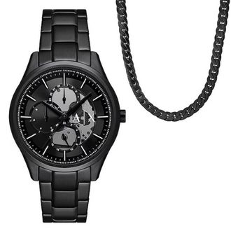 A|X Armani Exchange Quartz Black Dial Mens Watch and Chain Necklace Set AX7160SET