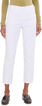 Kut from the Kloth Rachael High-Rise Fab Ab Mom Raw Hem in Optic White Womens Jeans Optic White : 10 26, Cotton/Denim/Polyester