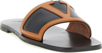 Valentino Garavani Womens Brown Lamb Leather Slides Shoe
