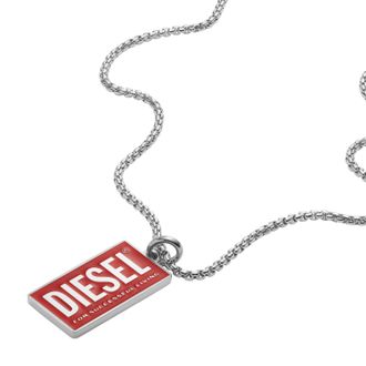 Diesel Mens Stainless Steel Logo Dog Tag Necklace