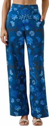 Sugarlips Palmate Floral Pluma Wide Leg Pants In Teal Blue