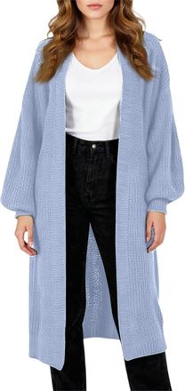 Generic Long Cardigan Sweaters for Women UK - Ladies Long Cardigans Casual Solid Colour Lantern Sleeve Oversized Chunky Knit Open Front Sweater Jackets,Turquo