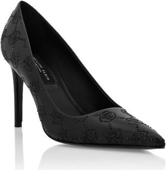 Philipp Plein Mid Heel Pumps Monogram Strass Women in Black/black at Nordstrom, Size 39