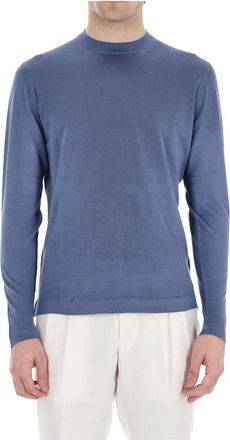 Drumohr Zijden Crewneck Sweater - Heren - Ronde hals truien - Blauw - 2XL - Truien & Vesten
