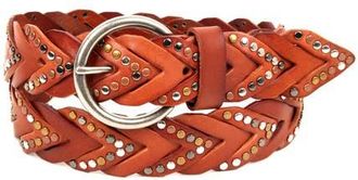 OLD TREND Barracuda Genuine Leather Woven Distressed Studded Belt in Camel at Nordstrom, Size Medium
