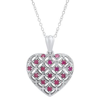 MAX + STONE Sterling Silver Genuine Gemstone Heart Shape Filigree Pendant 18 in