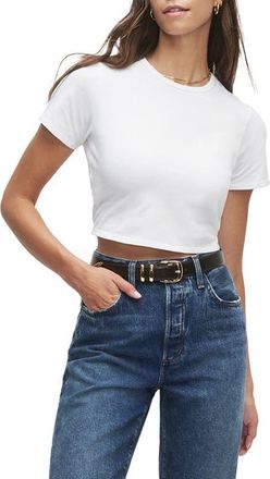 Favorite Daughter The Laura Stretch Cotton Crop T-Shirt in White at Nordstrom, Size X-Large