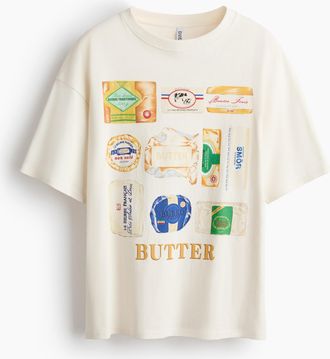 H&M Oversized T-Shirt mit Motivprint - Weiss/Butter