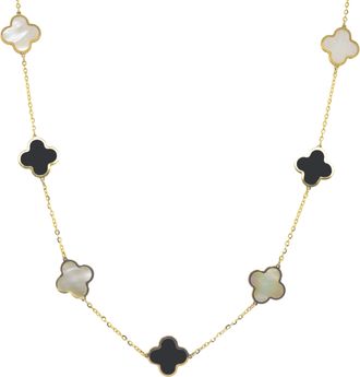 Italian Gold, Inc 14K Yellow Gold Big Clover Necklace- Mother Of Pearl & Onyx