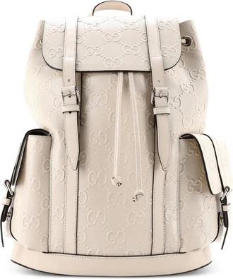 Gucci Double Buckle GG Embossed Perforated Leather Large backpack - Bianco