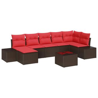 vidaXL Conjunto De Sof&aacute; De Jard&iacute;n 8 Pcs Marr&oacute;n Rat&aacute;n Sint&eacute;tico Vidaxl