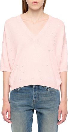 Zadig&Voltaire Wully Lico Embellished Linen Blend V-Neck Sweater in Bebe at Nordstrom, Size X-Small