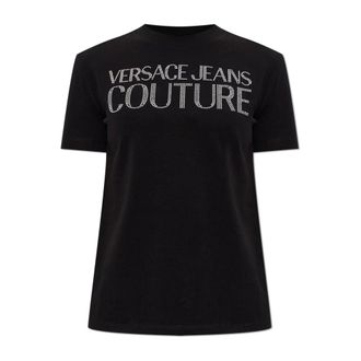 Versace Jeans Couture T-Shirts, female, Black, Size: XS T-shirt with shimmering sequins