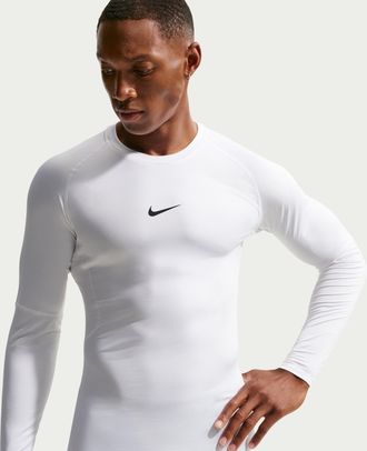 Nike Mens Nike Pro Dri-FIT Tight Long-Sleeve Fitness Top in White | FB7919-100