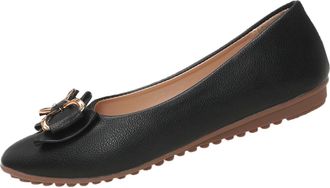 Generic Womens Ballet Flats Bow Knot Low Wedge Heel Shoes for Women Solid Color Stylish Classic Lightweight Comfortable Casual Walking Shoes Work Leisure Blac