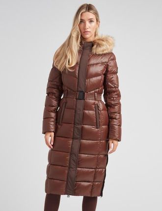 JACK1T Diamond Belted Extra Long Down Coat in Mid Brown/natural at Nordstrom, Size Large