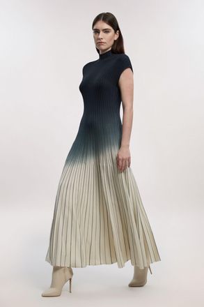 Karen Millen Womens Ombre Knit High Neck Sleeveless Maxi Dress - Navy viscose - Size Medium