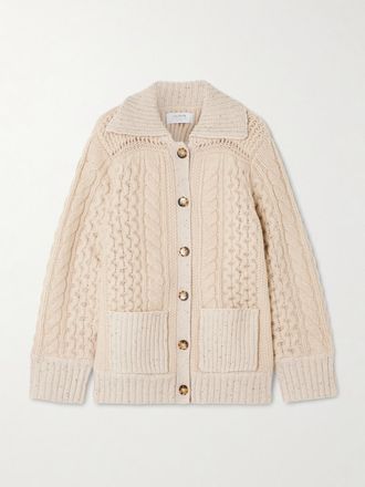 La Ligne Cardigan In Misto Lana Merino E Cashmere A Trecce Nuage - Neutri